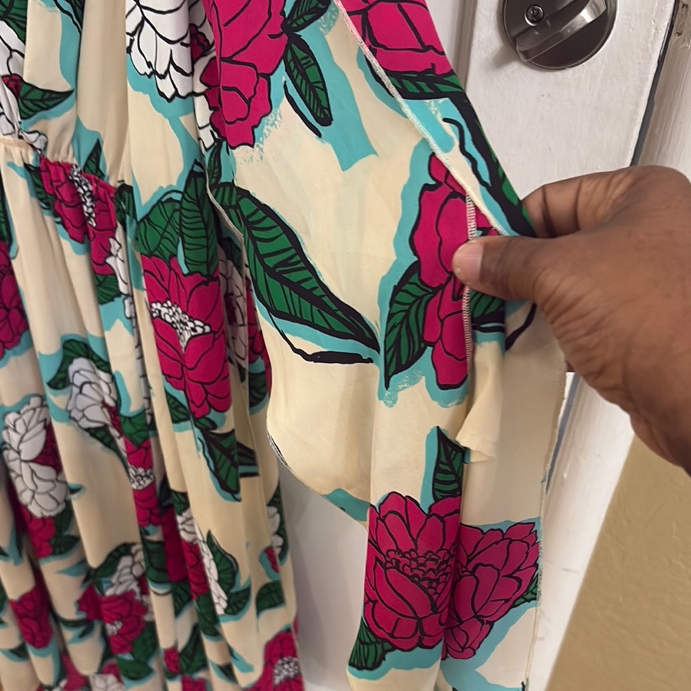Melissa McCarthy Floral High-Low Dress in Cream, Fuchsia, White, Green - Picture 2 of 5